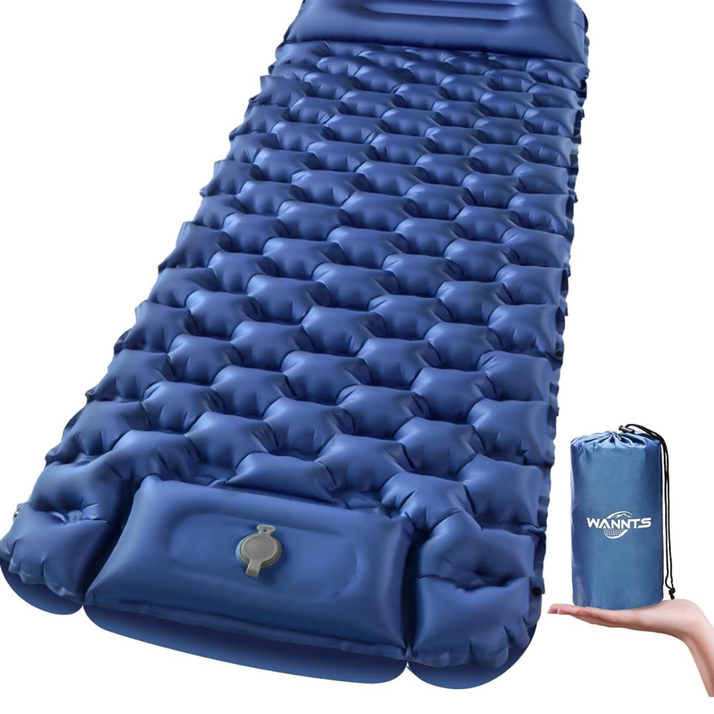 Blue Inflatable Sleeping Pad with Pillow